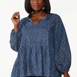 Cato Blue Animal Print Blouse 26W/ 28W